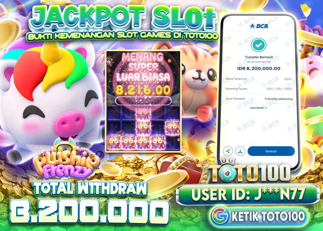 J***N77 JACKPOT PLUSHIE FRENZY Rp 8.200.000 - LUNAS